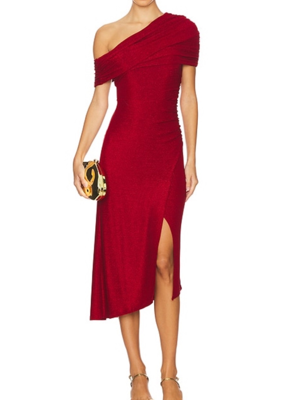 DVF Agustin Midi Dress in Metallic Red